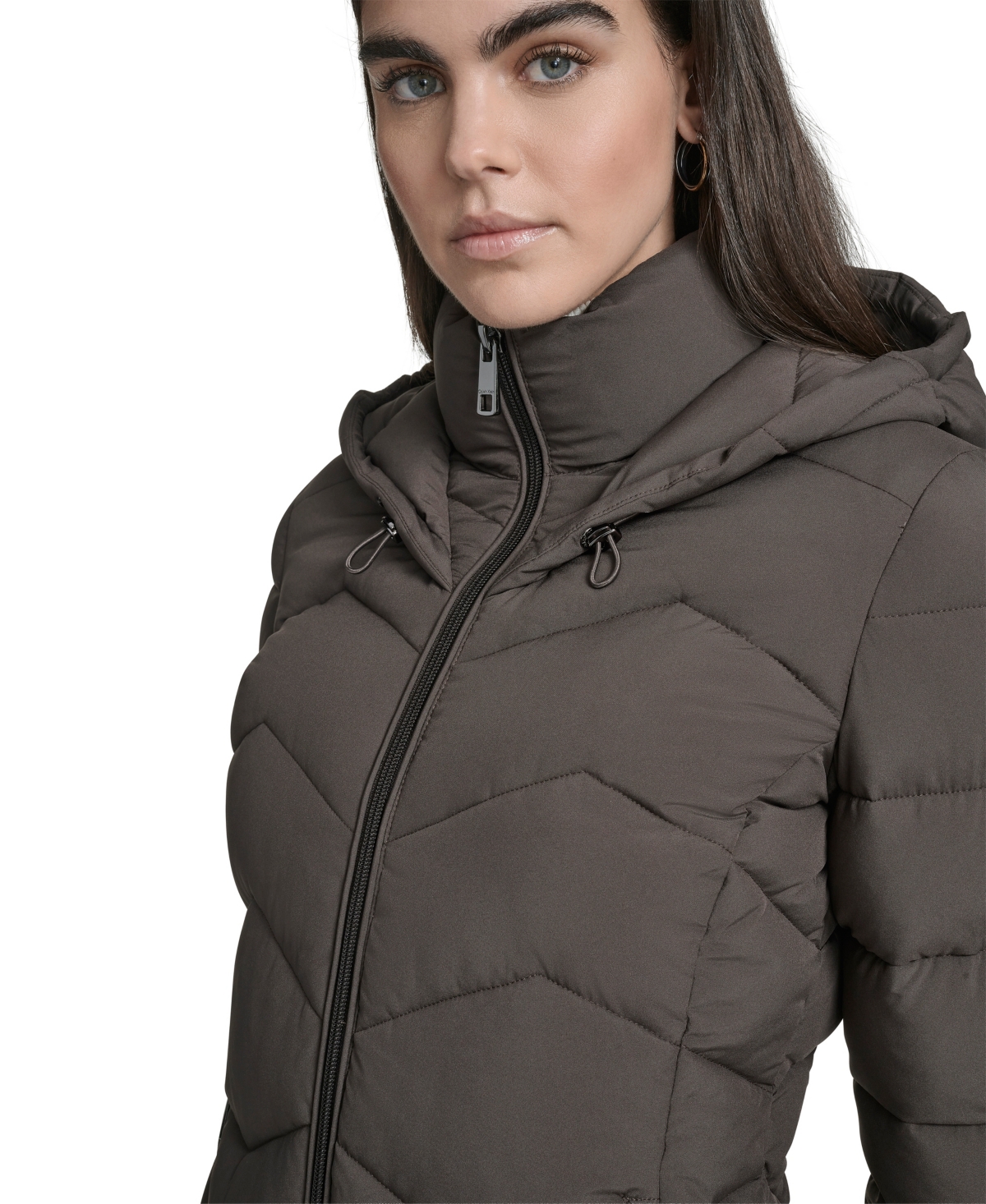 Calvin Klein Women's Short Zip-up Hooded Puffer Jacket In Brown