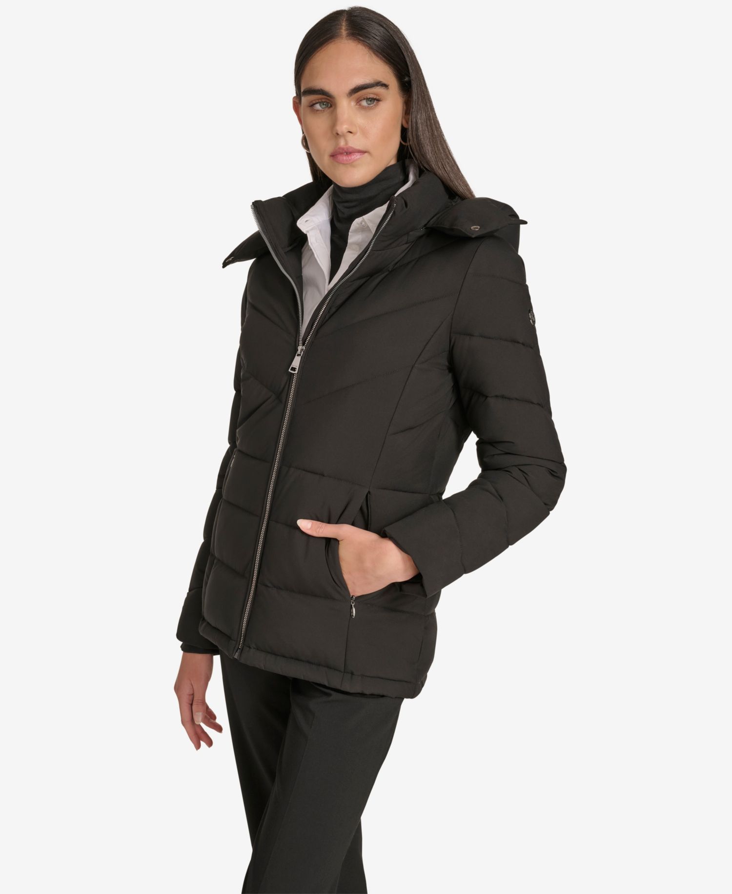 Women's Short Zip Front Puffer Jacket