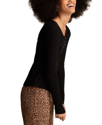 Women's Lace-Yoke Long-Sleeve Henley Top