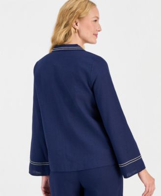 Women's Trapunto Stitch Collared Long-Sleeve Top, Macy's Exclusive