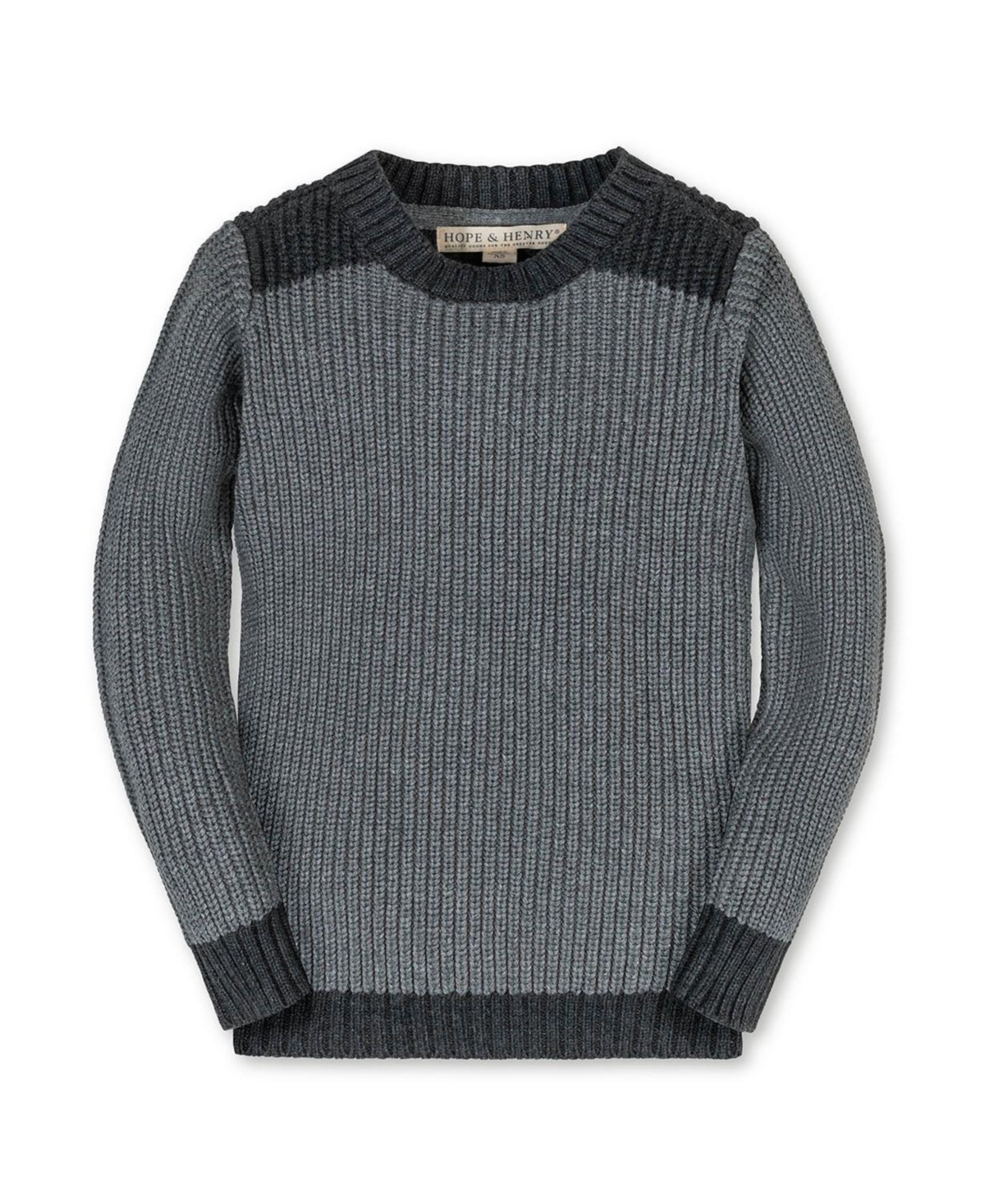 Hope & Henry Boys Organic Long Sleeve Shoulder Detail Crewneck Pullover Sweater