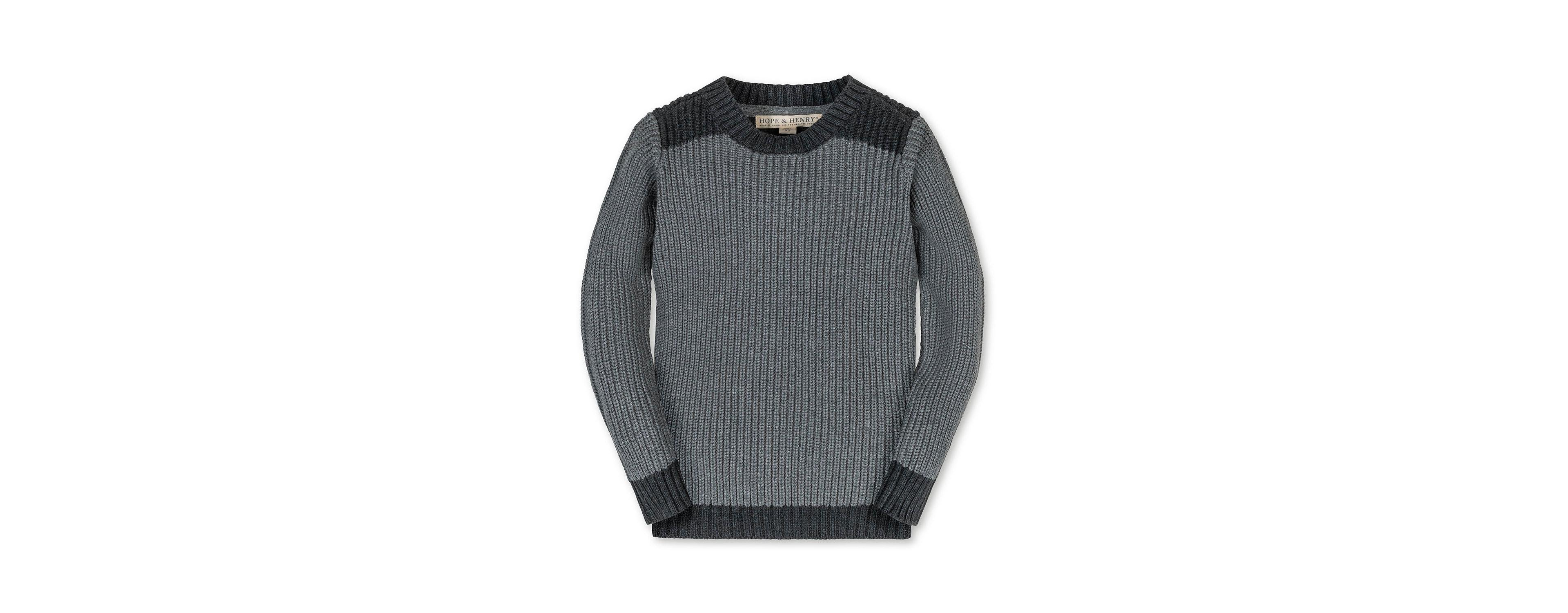 Hope & Henry Boys Organic Long Sleeve Shoulder Detail Crewneck Pullover Sweater