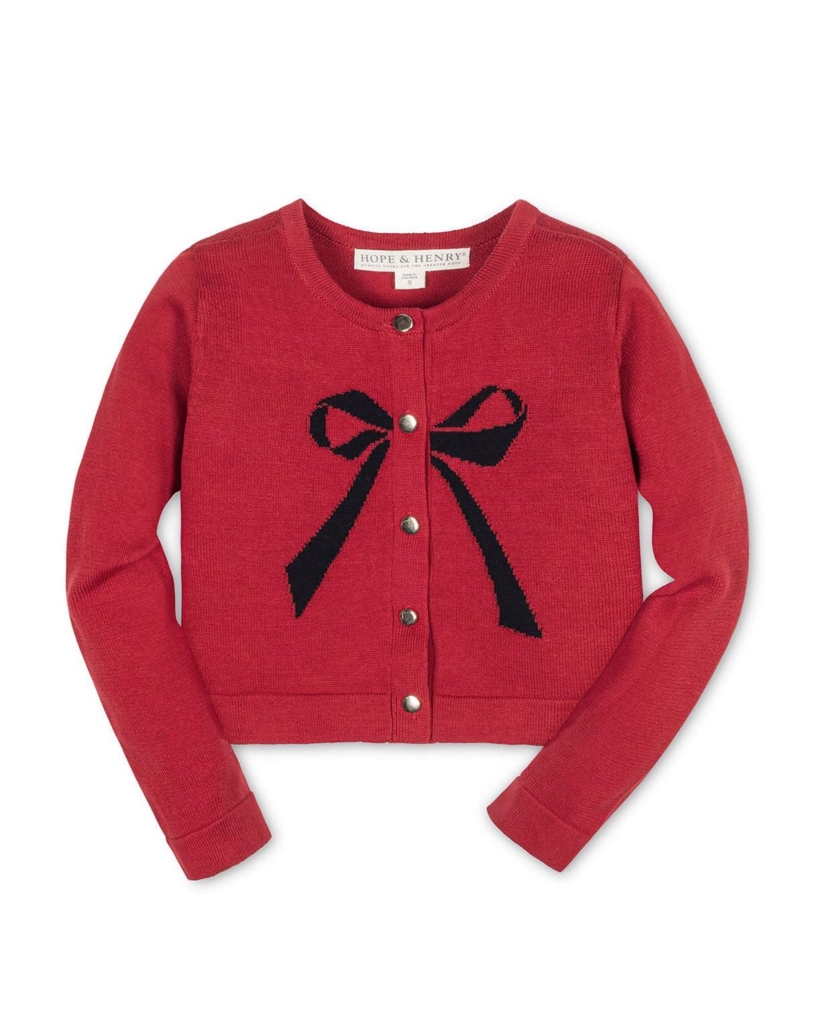Hope & Henry Girls Organic Bow Intarsia Sweater Cardigan