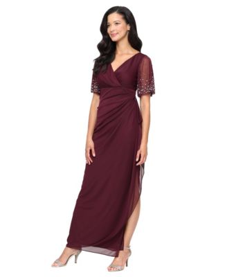 Women's Embellished Flutter Sleeve Long Dress
