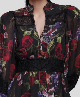 Women's Floral Lace-Trim Chiffon Dress