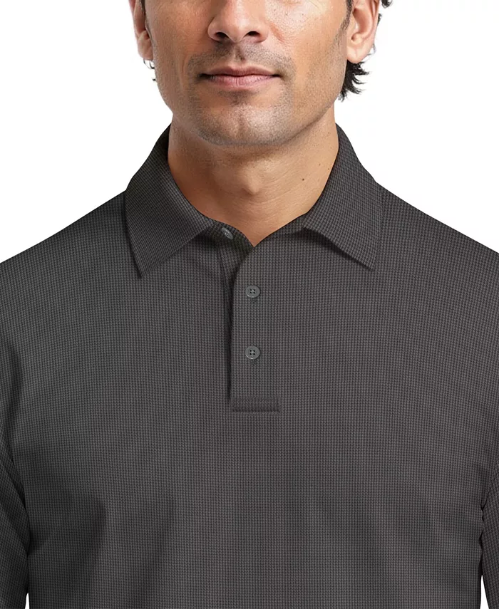 Men's Houndstooth Pattern Long-Sleeve Golf Polo Shirt - thumbnail 7