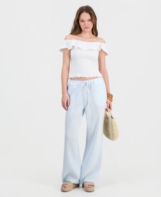 Juniors' Cotton Gauze Drawstring Beach Pants