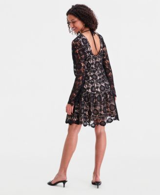 Women's Lace Scoop-Back Flounce-Hem Dress