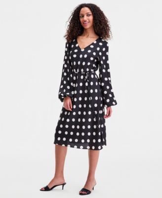 Women's Blouson-Sleeve Belted Midi Dress