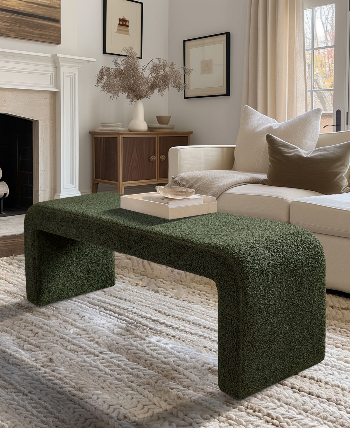 Ink+ivy Steve 52"w Boucle Waterfall Bench In Green