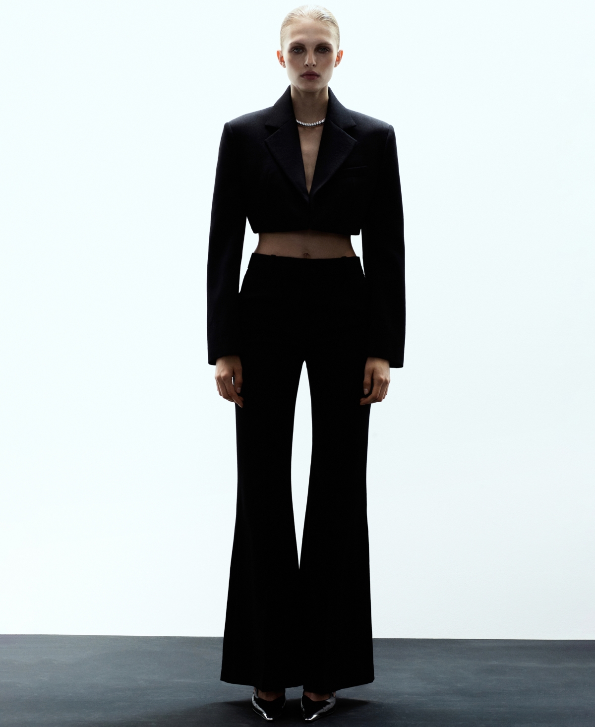 Mango Blazer De Costume Laine Crop Noir - Femme - Xl -  In Black