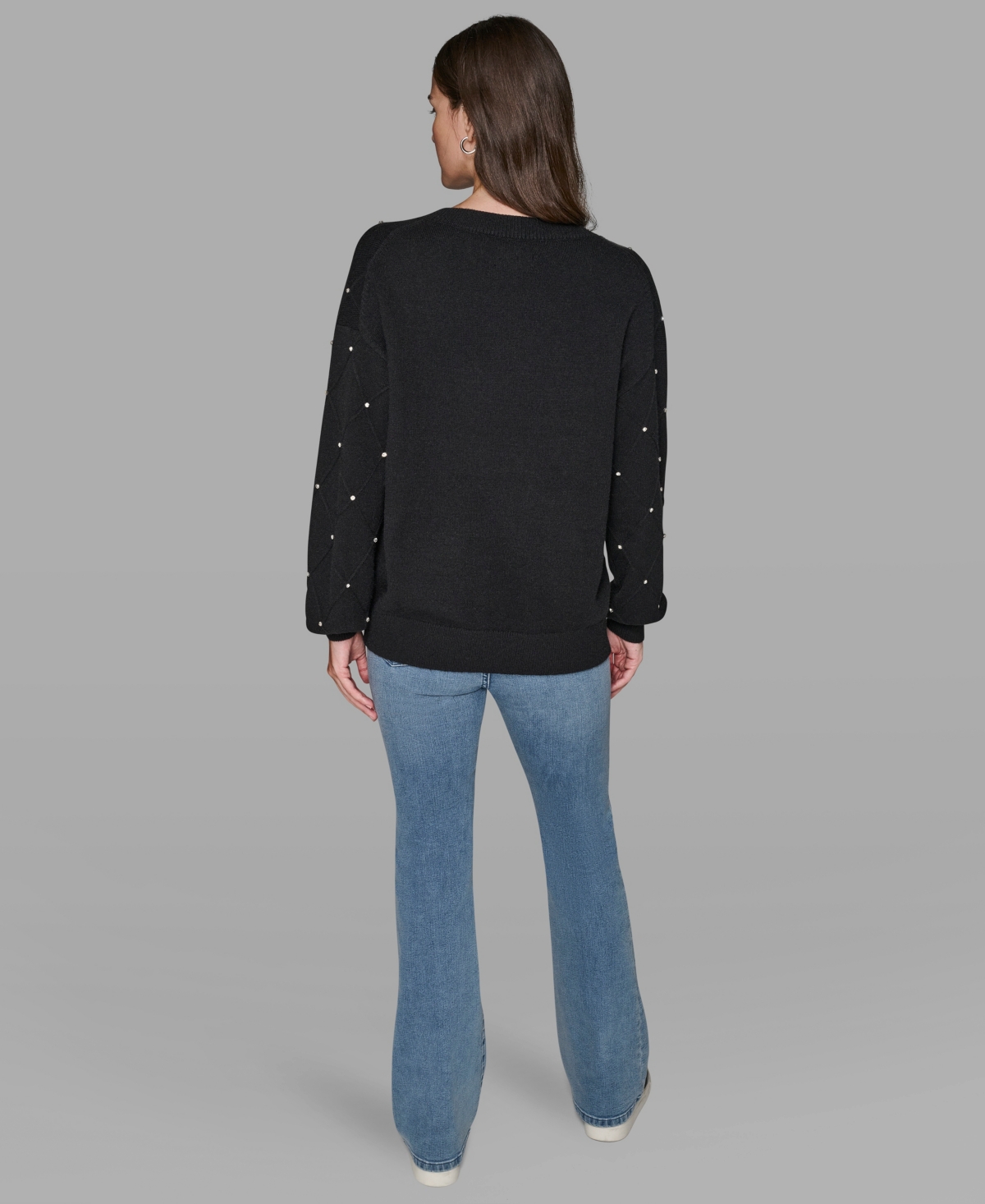 Karl Lagerfeld V-neck Diamond Pattern Sweater In Black