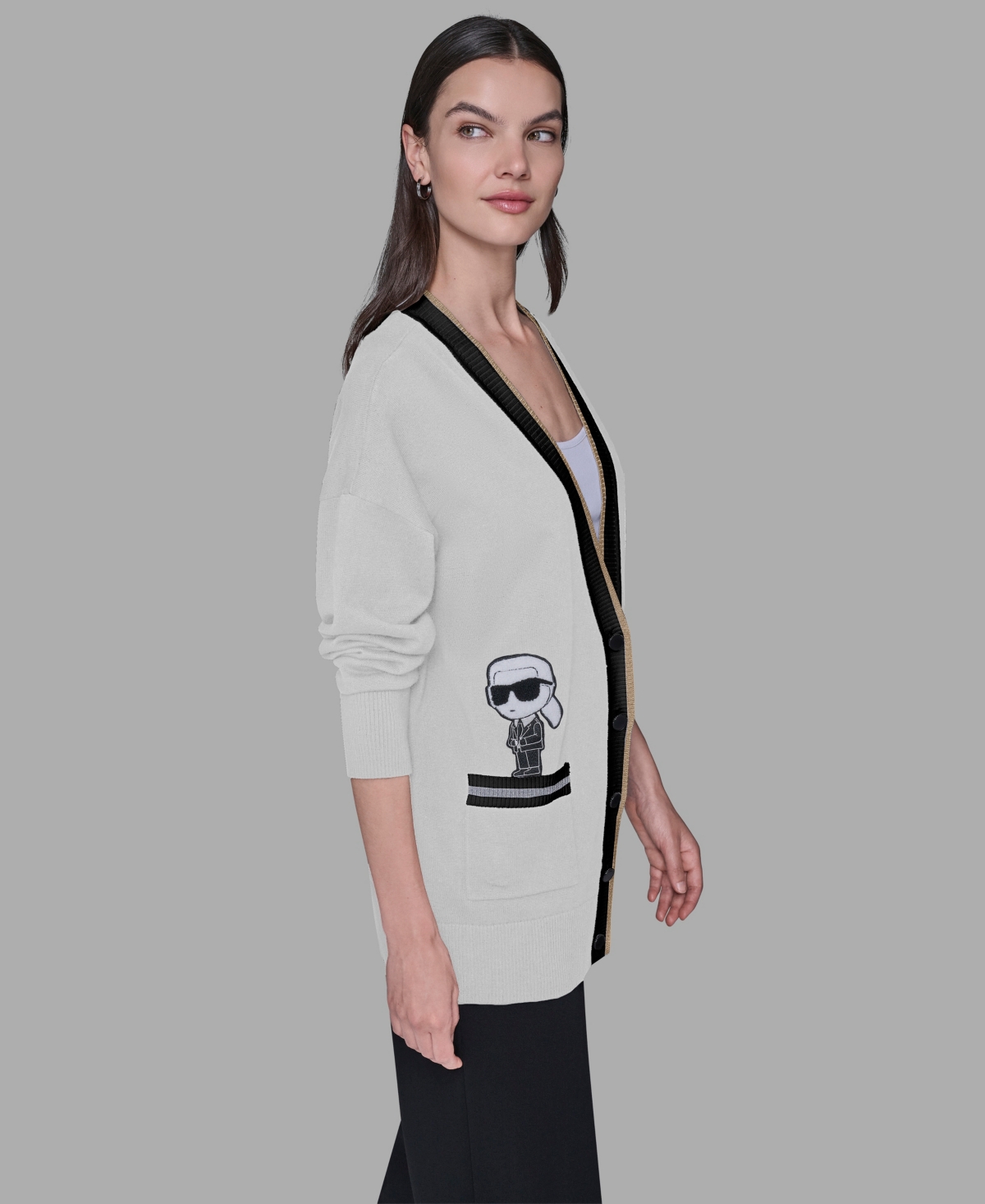 Karl Lagerfeld Women's Patch Detail Cardigan In Neutral