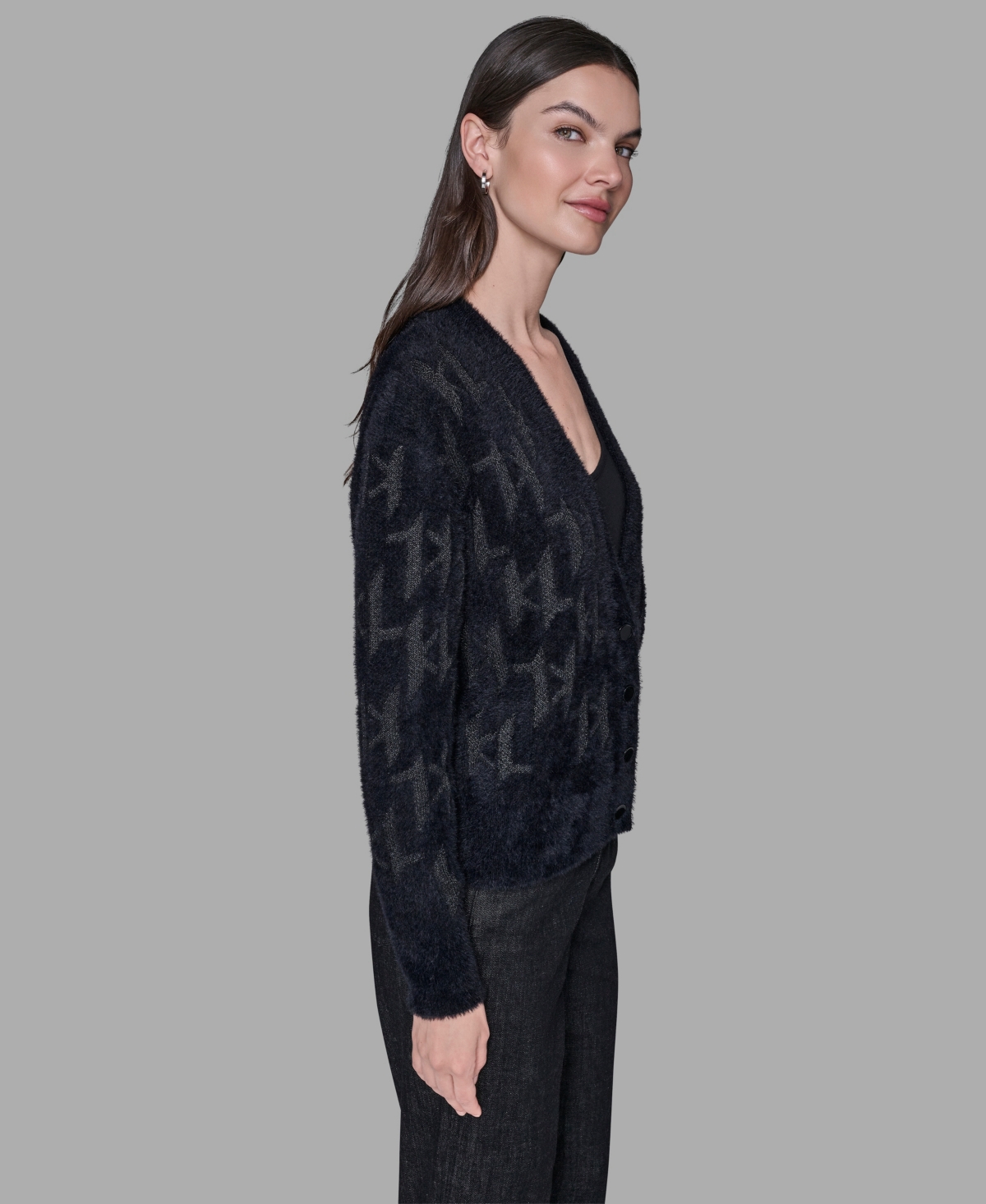 Karl Lagerfeld Women's Logo Embellished V-neck Sweater In Black