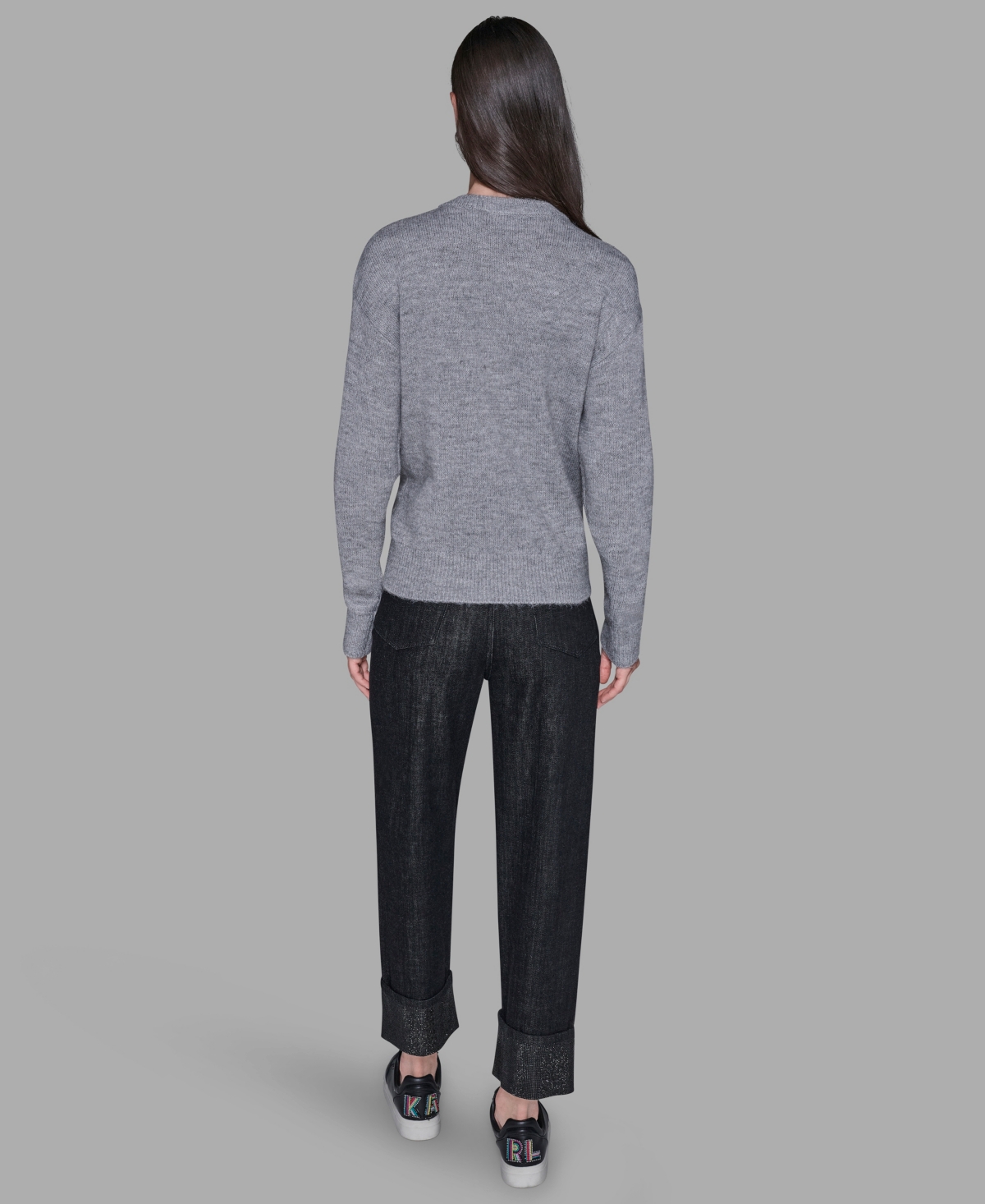 Karl Lagerfeld Women's Big Bow Applique Long Sleeve Sweater In Gray
