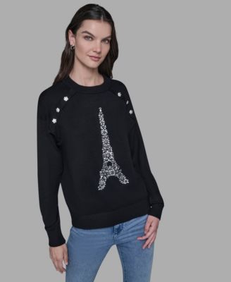 KARL LAGERFELD PARIS - Women's Eiffel Tower Print Crewneck Sweater