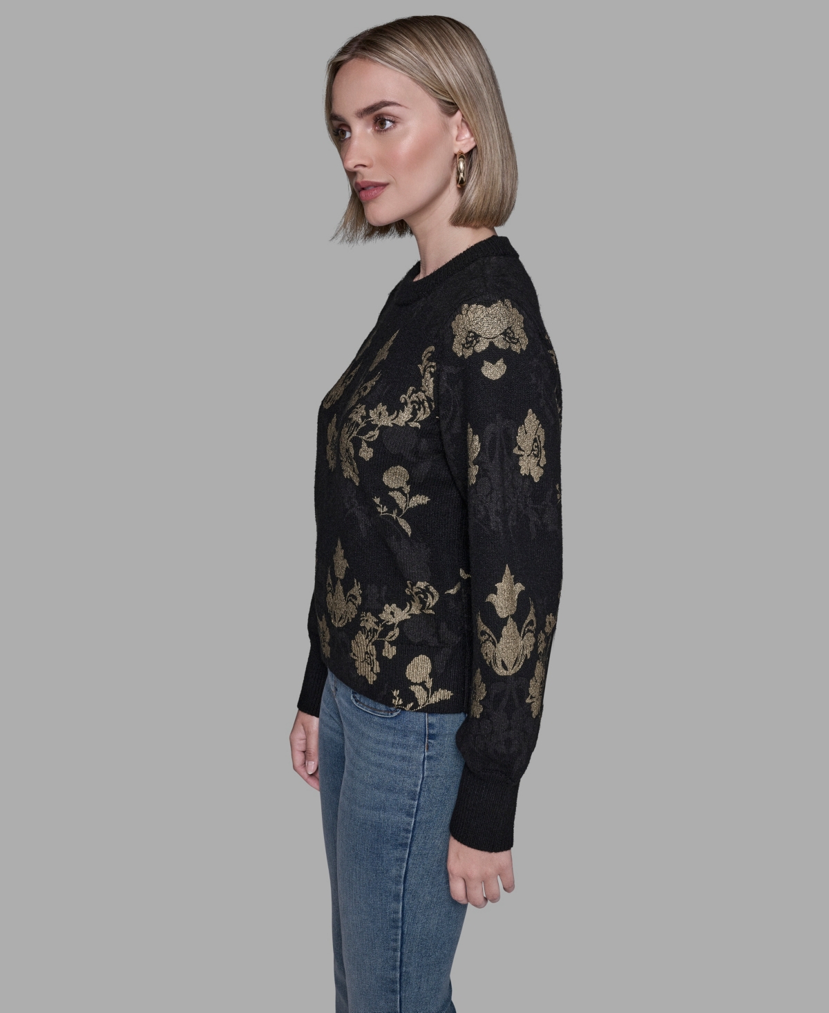 Karl Lagerfeld Women's Baroque Floral Crewneck Sweater In Black