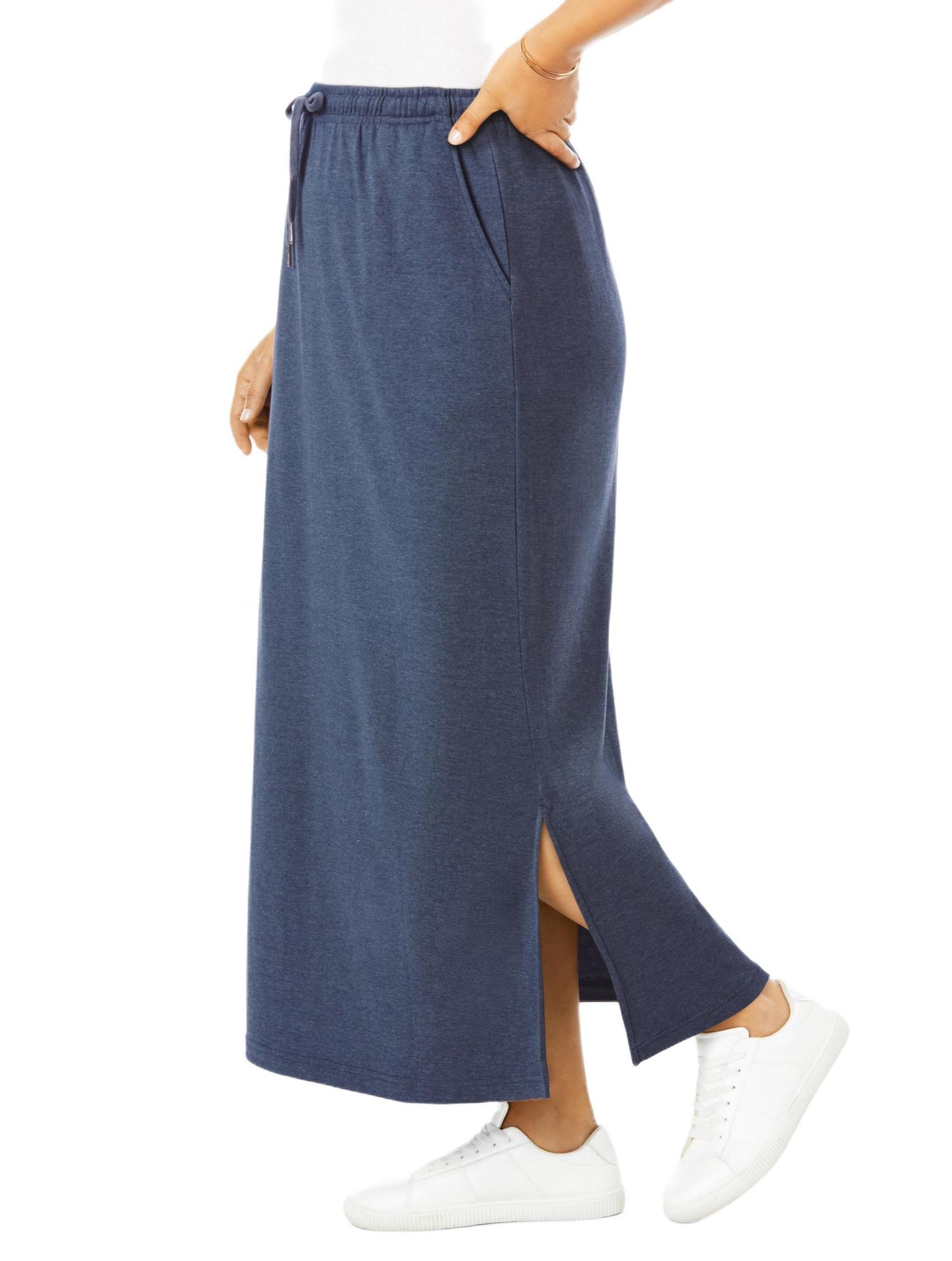 Plus Size Sport Knit Side-Slit Skirt