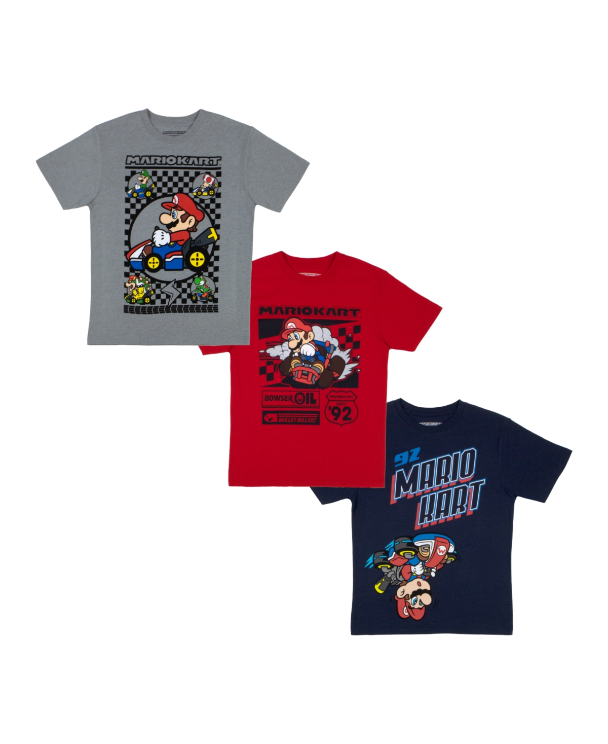 Mario Kart Big Boys Super 3 Piece Crewneck T-Shirt Bundle Set