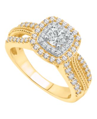 Macy's - Certified Diamond Halo Engagement Ring (1 ct. t.w.) in 14K Two-Tone Gold