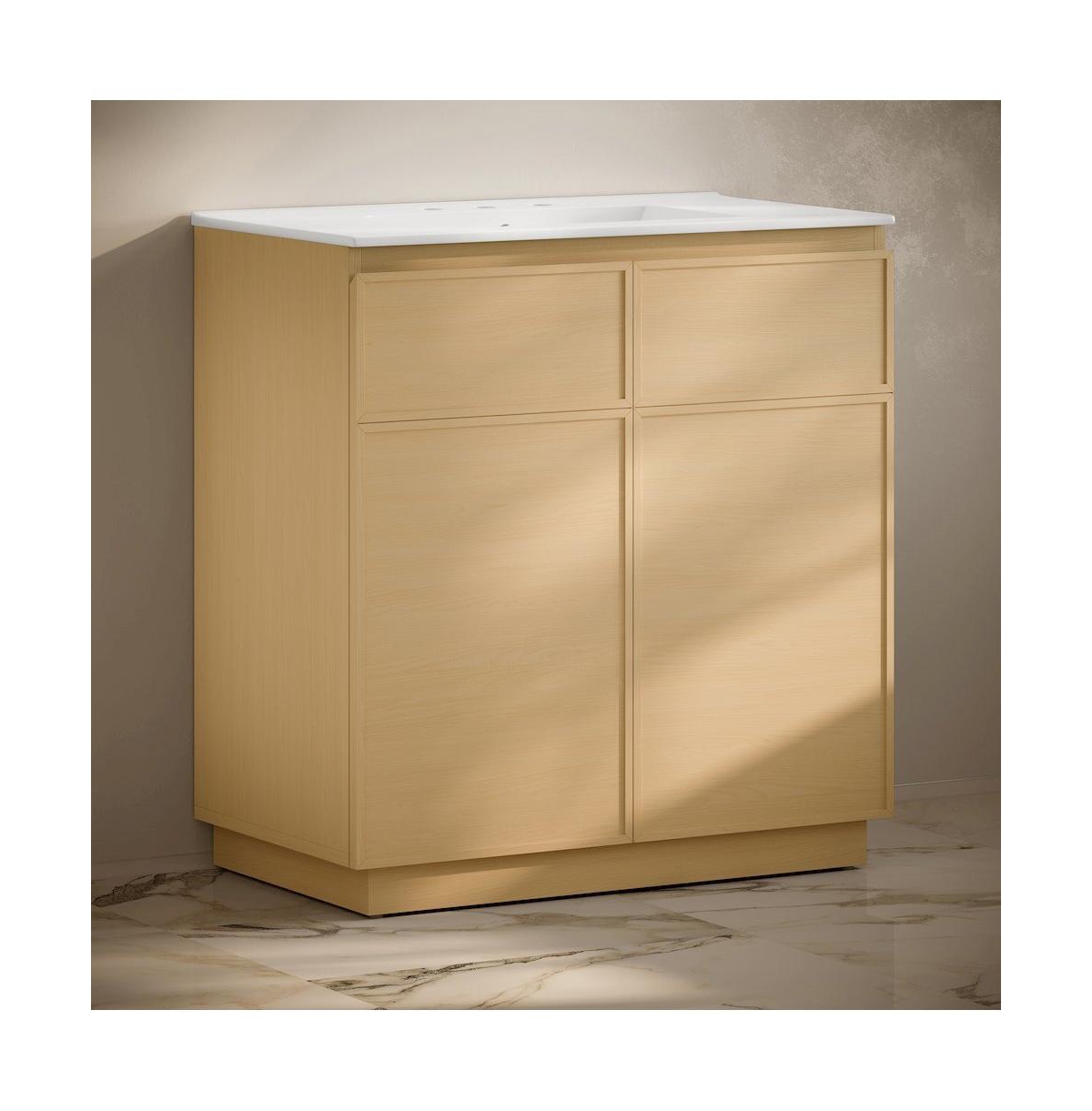 Swiss Madison 36" Freestanding Bathroom Vanity in Natural Oak with 3-Hole Widespread Sink Top