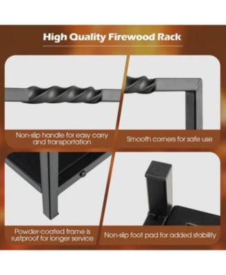 Firewood Log Rack with Unique Handle and Raised Feet-Black