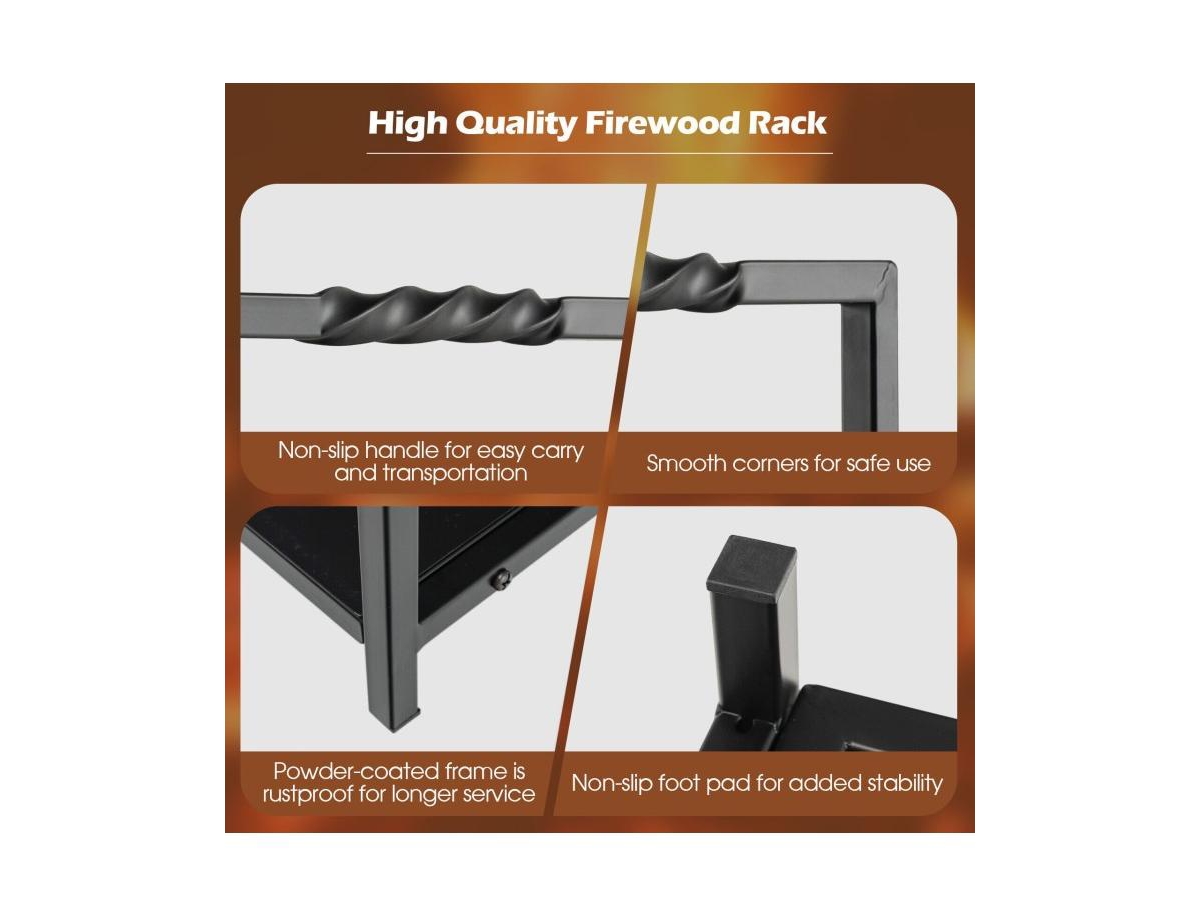 Sugift Firewood Log Rack with Unique Handle and Raised Feet-Black