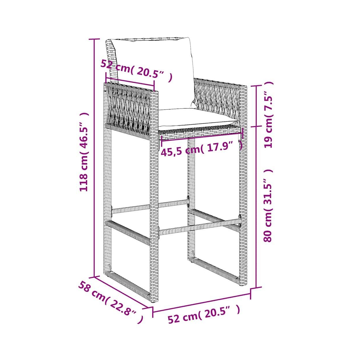Patio Bar Stools with Cushions 2 pcs Gray Poly Rattan