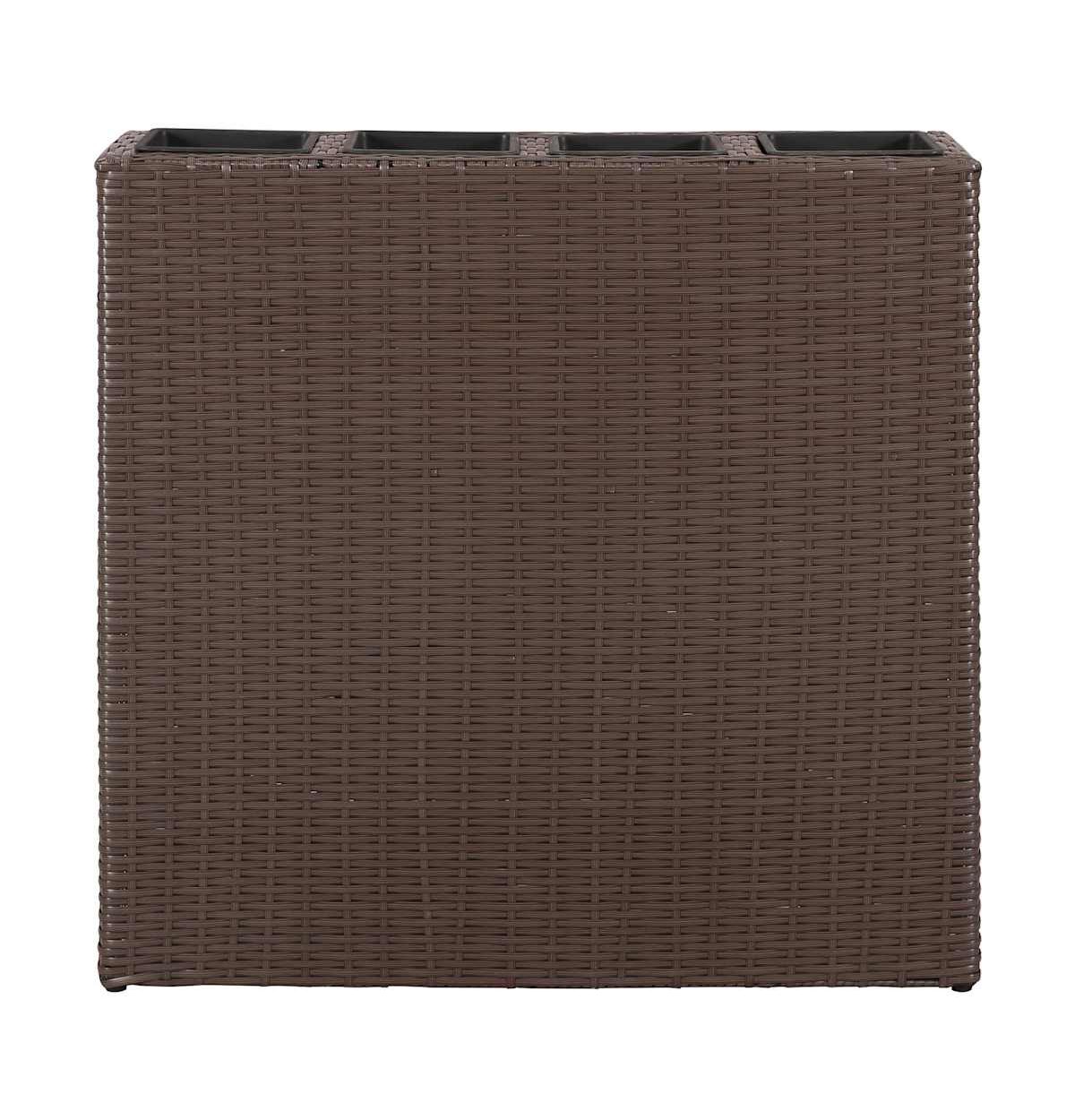 Garden Raised Bed with 4 Pots Poly Rattan Brown