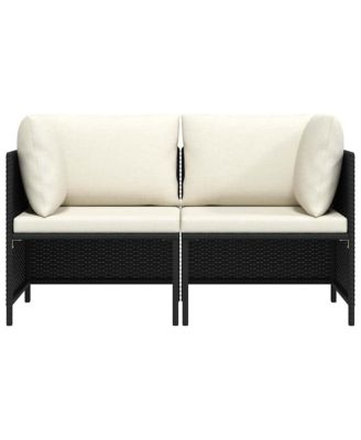 2-Seater Patio Sofa with Cushions Black Poly Rattan