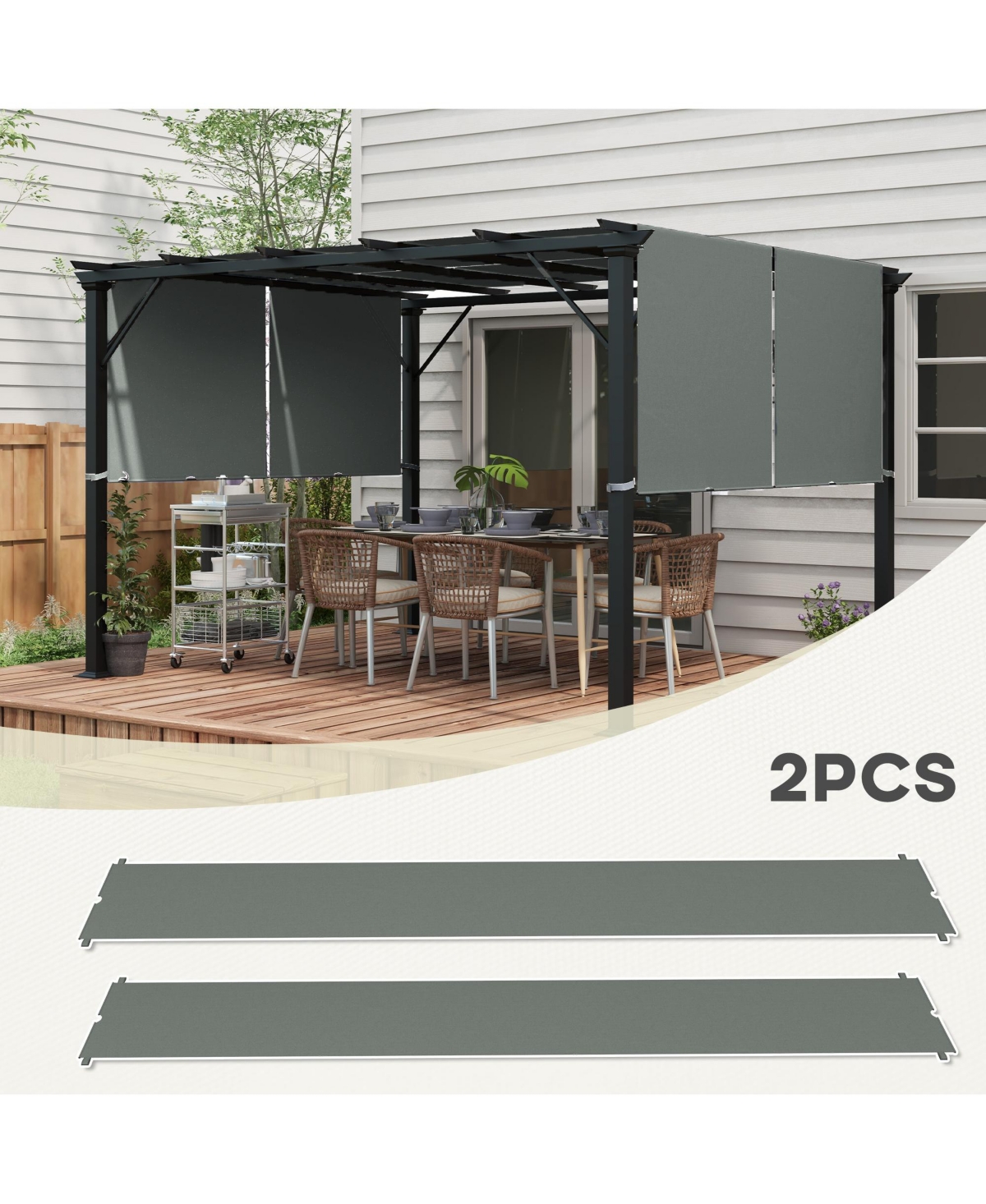 Outsunny 2 Pcs Pergola Shade Cover, Canopy for 10 x 12ft