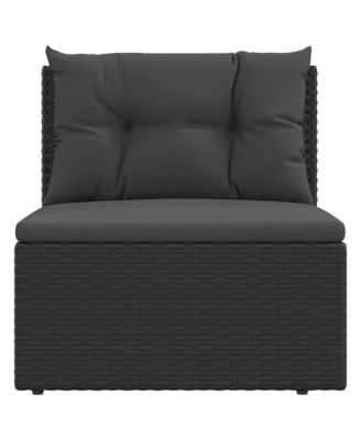 Patio Middle Sofa with Cushions Black Poly Rattan