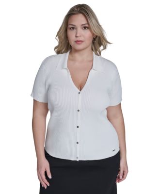 Calvin Klein - Plus Size Collared Short-Sleeve Sweater