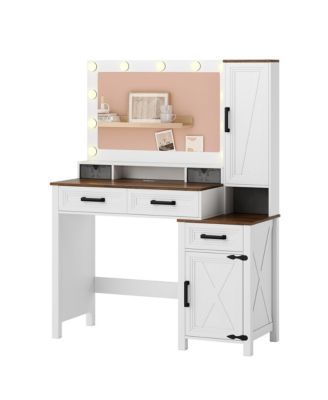 Makeup Vanity with Square Mirror, Tricolor Light & Charger