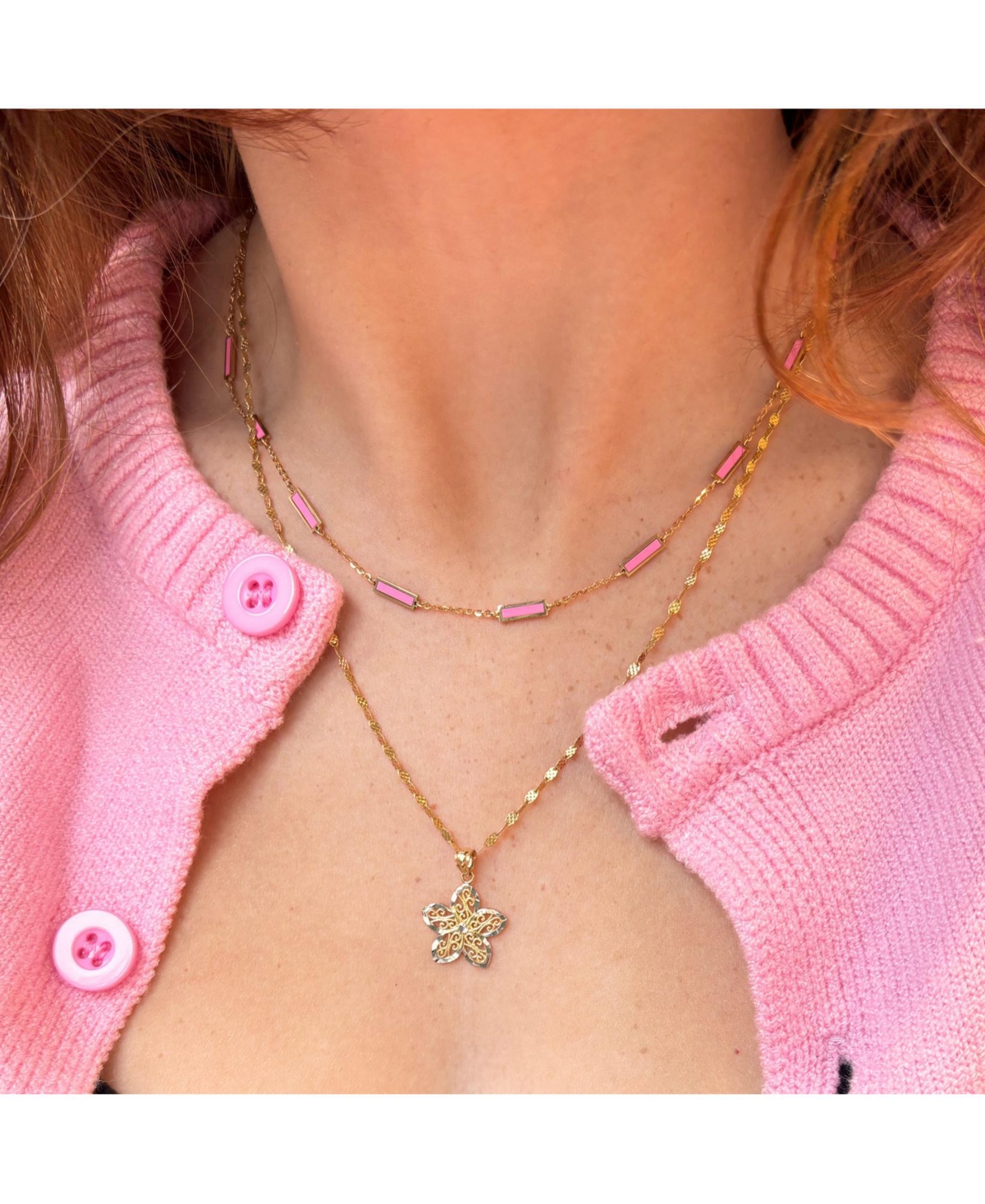 The Lovery Two Tone Gold Lace Flower Charm 14K Gold