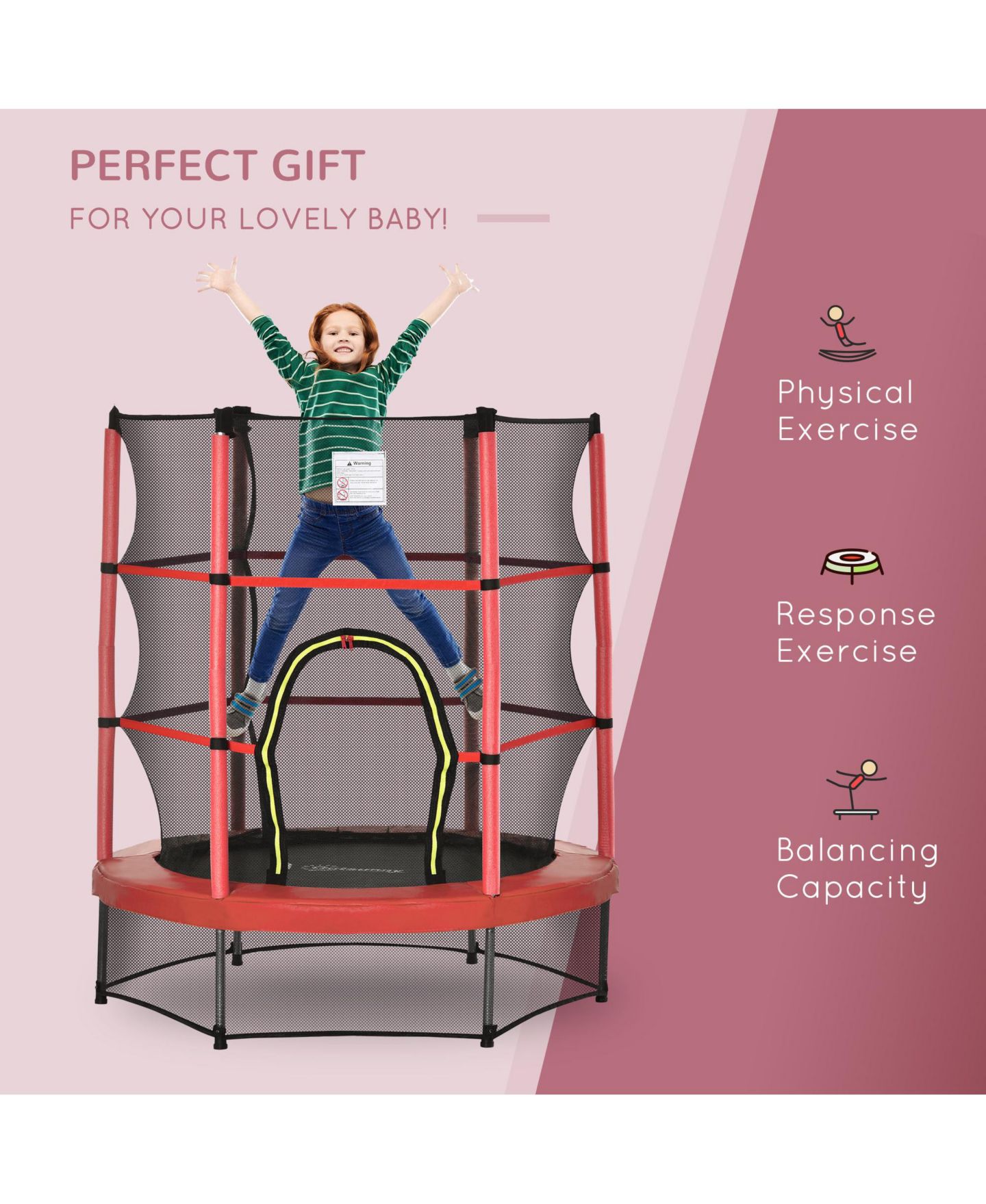 Детская игрушка Outsunny 5FT Springless Trampoline with Enclosure Net, 99 lbs Capacity, Ages 3-6 — фото 3