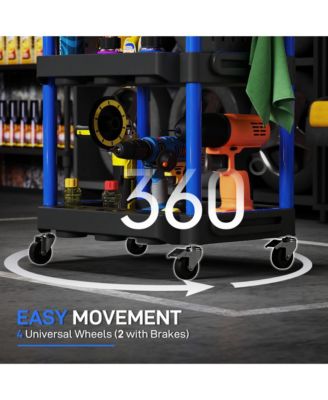 3-Tier Rolling Tool Cart with Wheels, Plastic Utility Cart