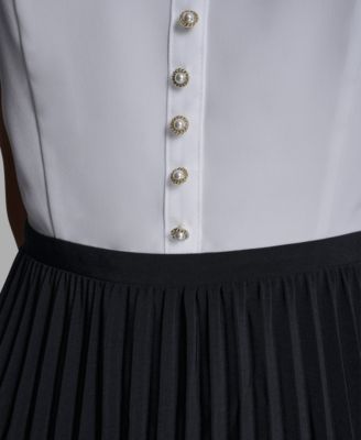 Women's Silky Crepe Midi Dress with Pleated Skirt