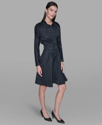 Women's Tonal Long Sleeve Collared Jacquard Dress
