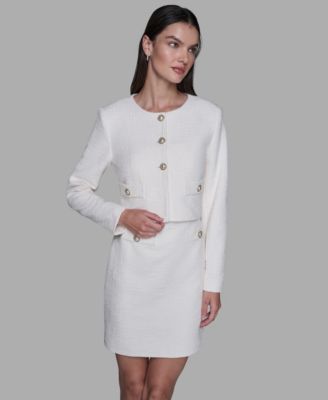 Women's Long-Sleeve Knit Dress with Tweed Jacket