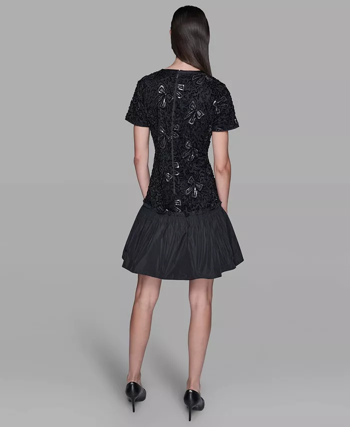 Women's Sequin Bow Applique Drop-Waist Dress - thumbnail 5