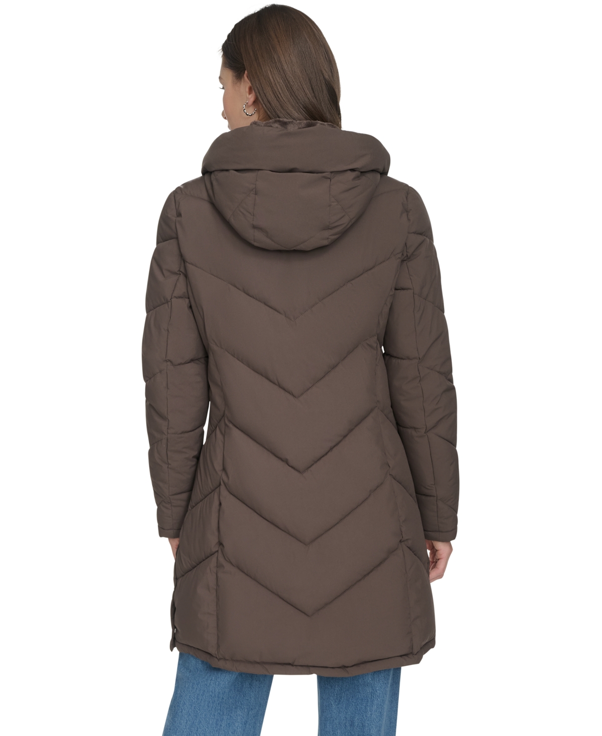 Calvin Klein Women's Lined Hooded Puffer Coat In Brown