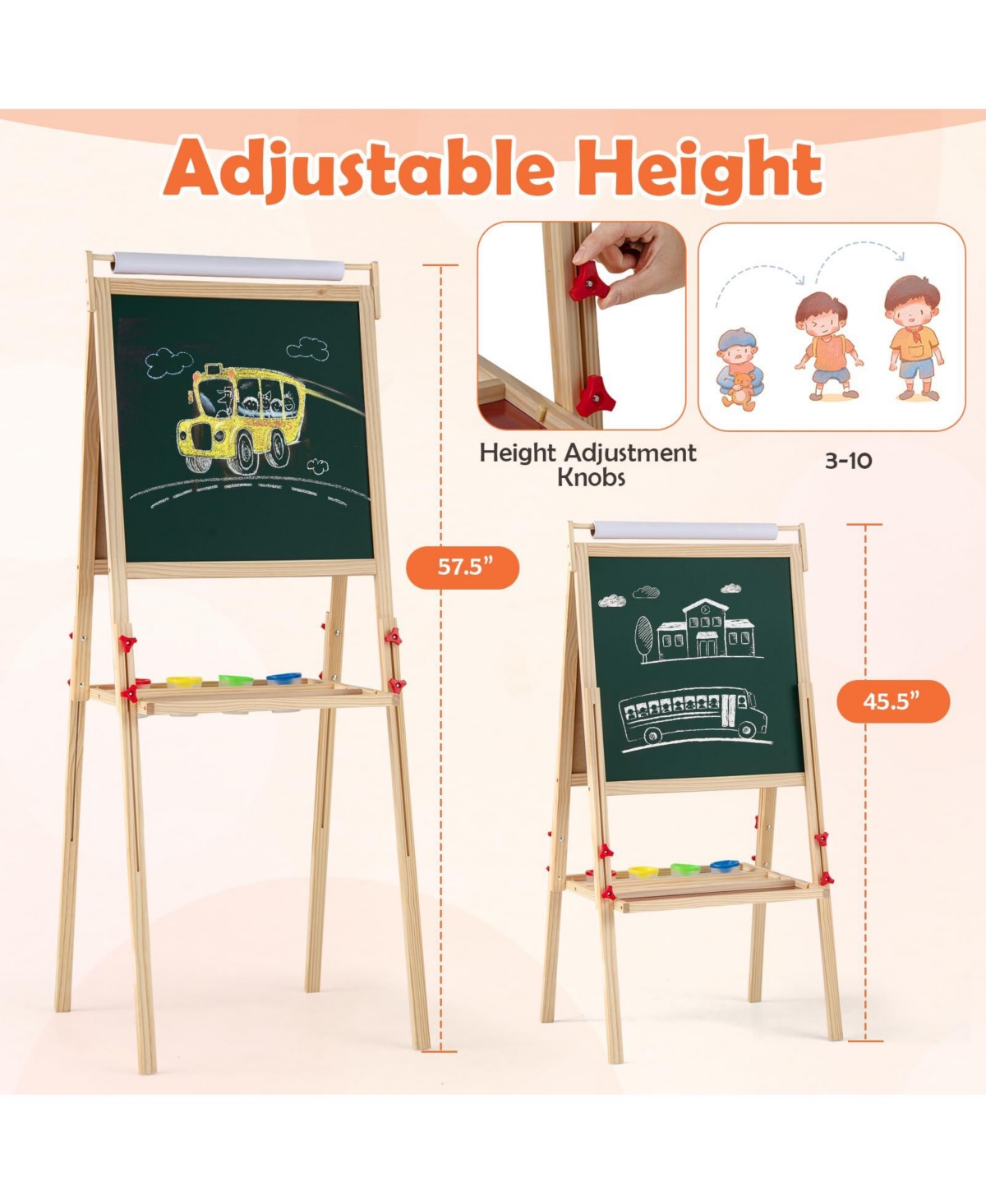 Mecale Adjustable Double-sided Easel with 4 Paint Cups