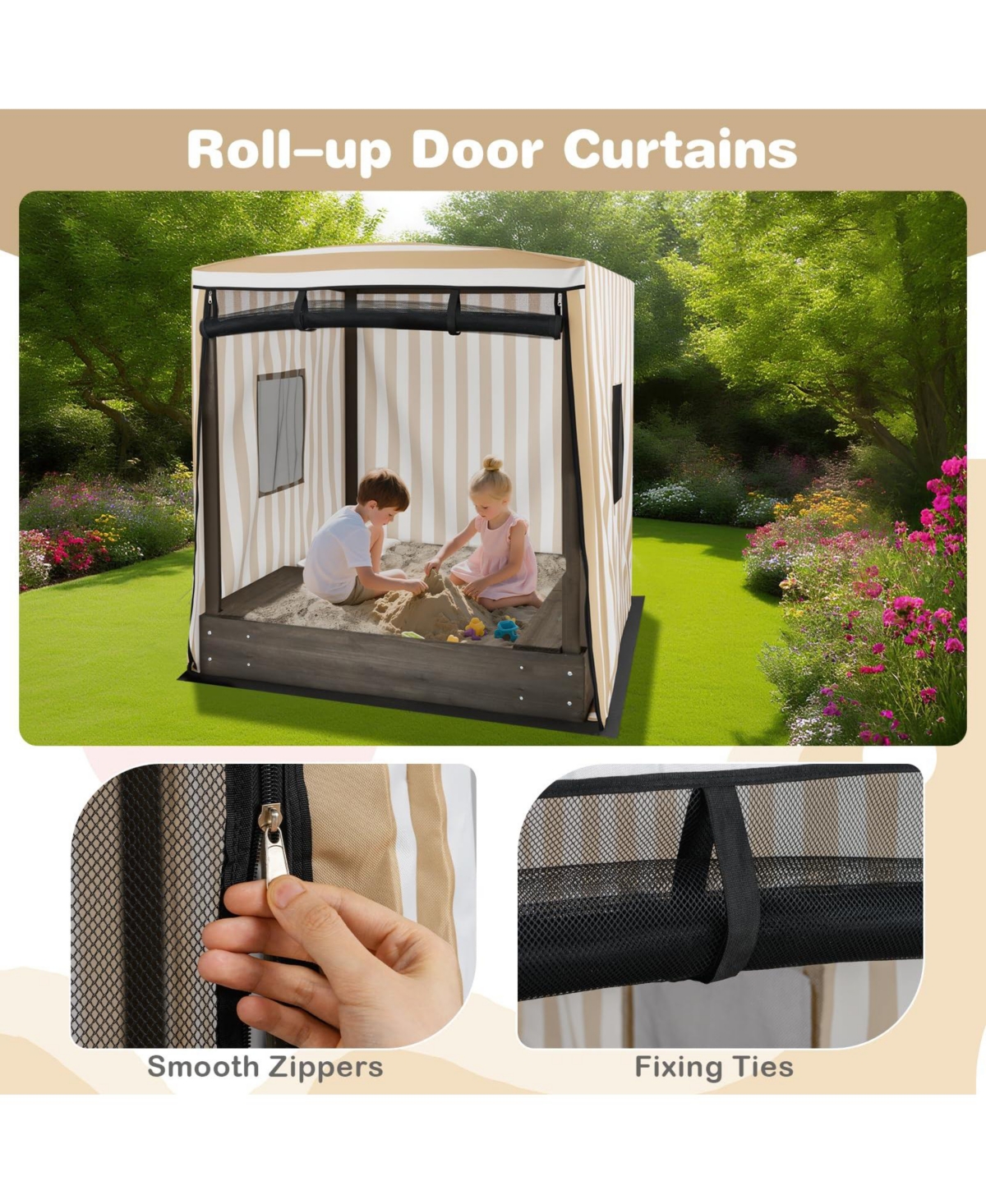 Mecale Wooden Sandbox With Canopy For Children 3+ Years Old