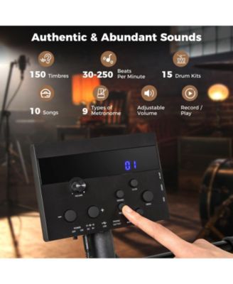 Electric Drum Set Foldable Drum Kit With 10 Demos and USB MIDI and 2 Drumsticks