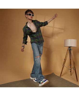 Men's Forest Green & Indigo Blue Buffalo Check Utility Shirt