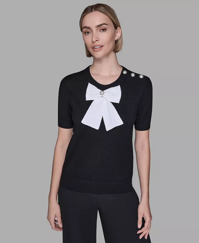 Women's Crewneck Big Bow Applique Detail Sweater
