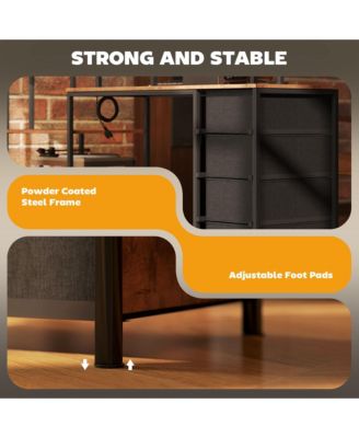 67" Computer Desk Home Office Desk with File Cabinet Lights