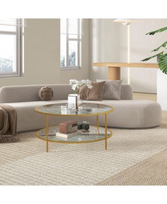 Round Side Table with Storage, 2-Tier End Table Tempe Glass Top