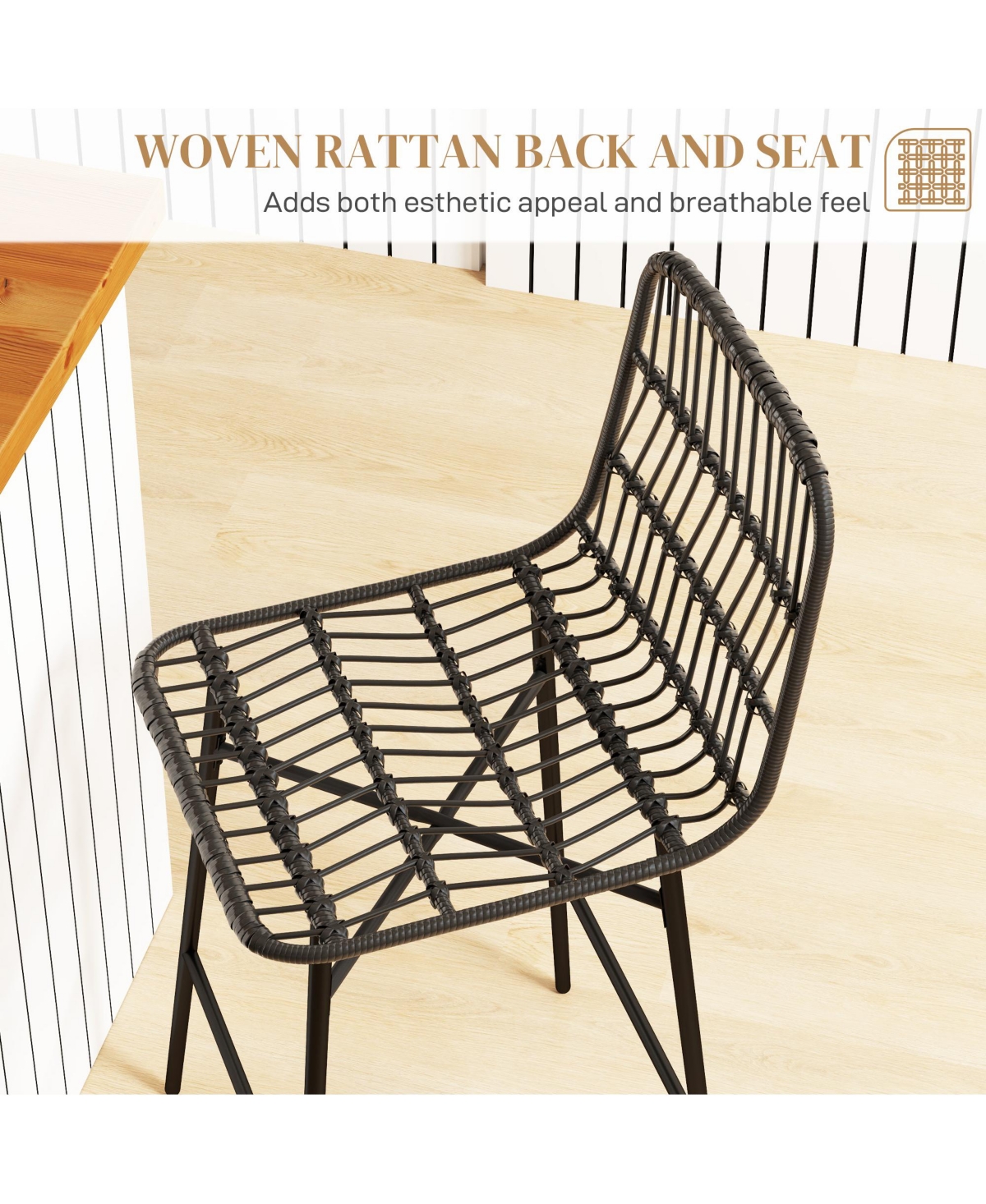 Homcom Rat Counter Height Bar Stools Set of 2 Barstools with Back,